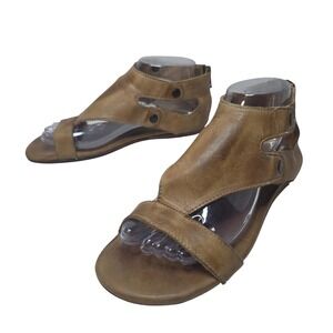 BEDSTU Tan Leather Gladiator Cage Sandals Flat Back Zip Made in Mexico Size 8